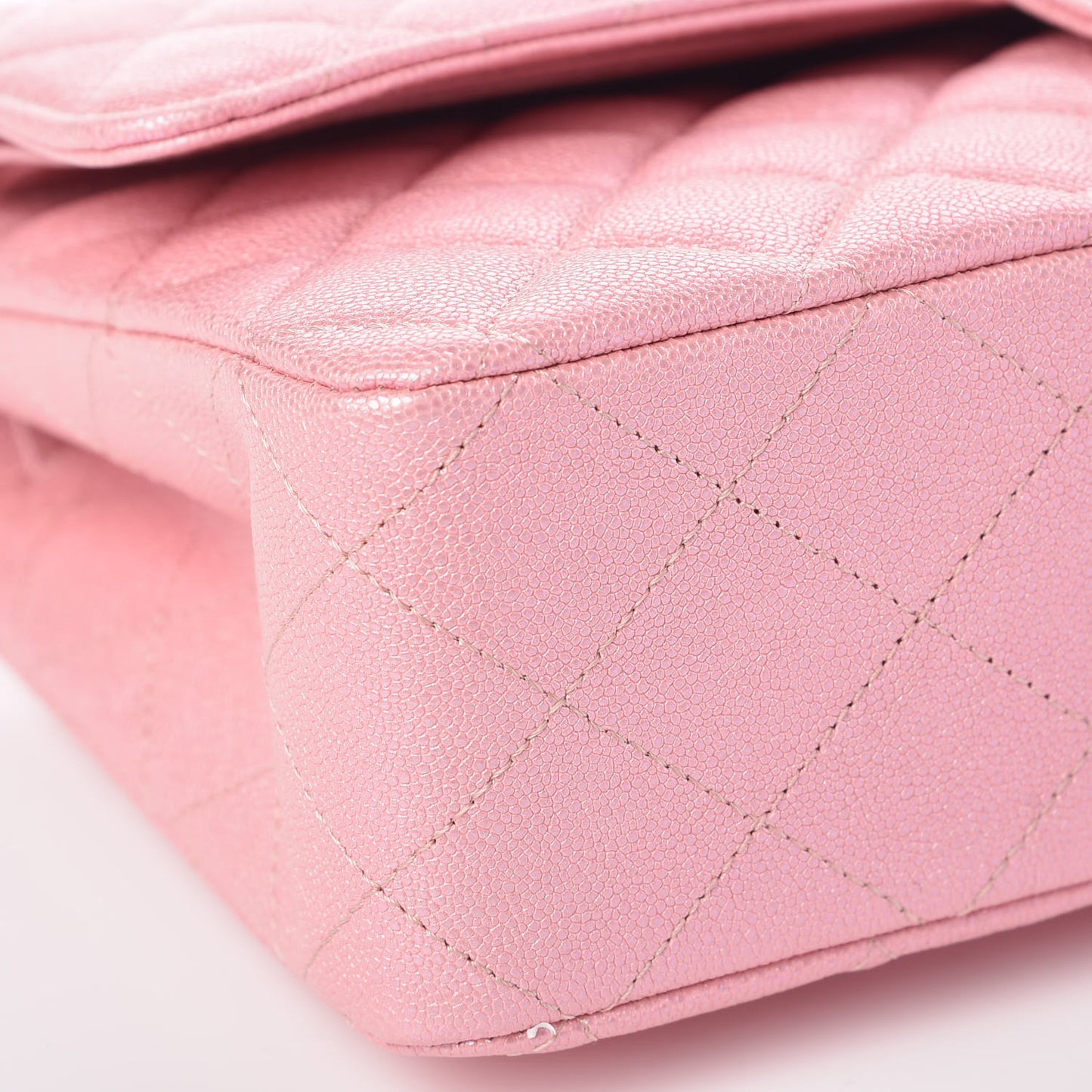 Iridescent Caviar Quilted Medium Double Flap Rose Pink