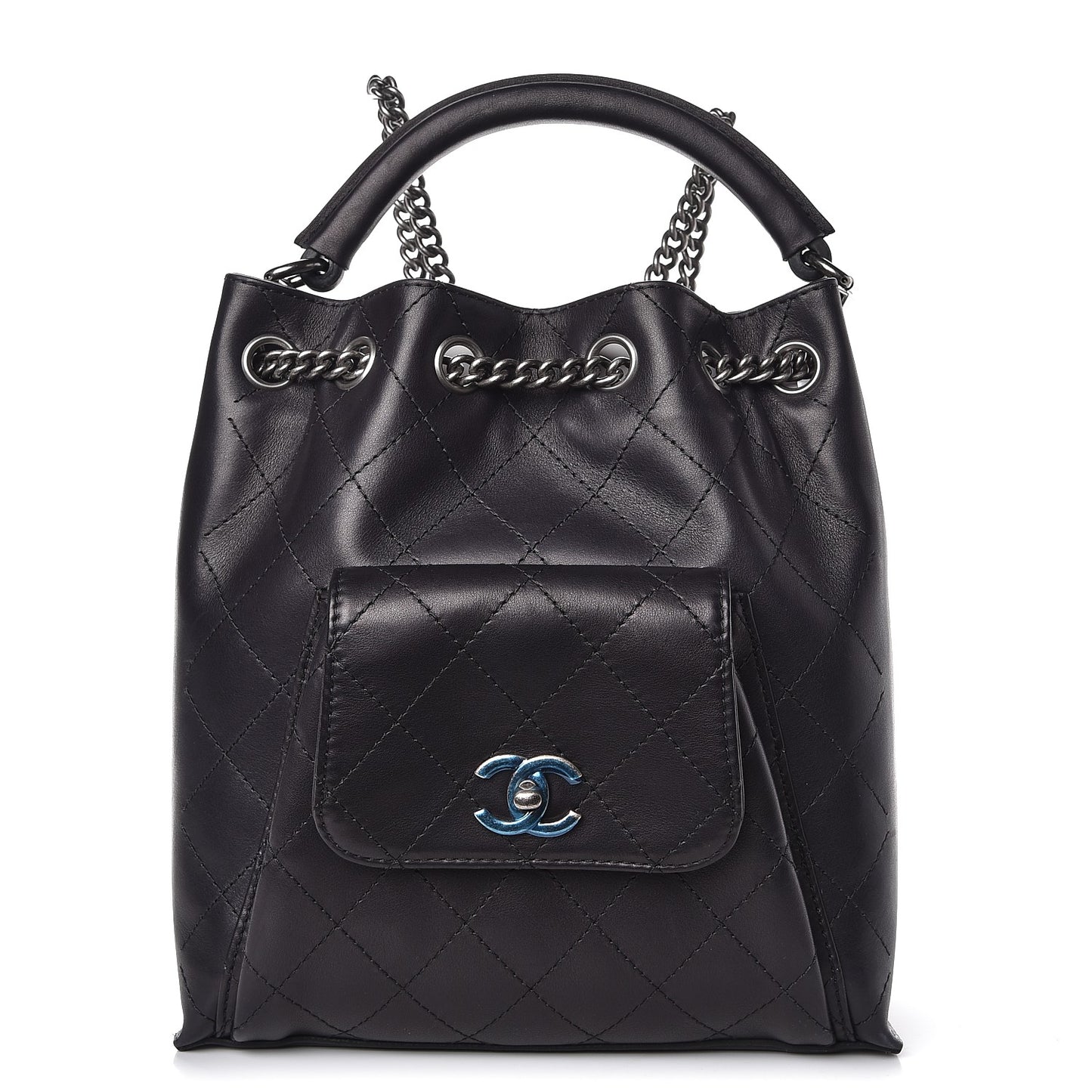 Calfskin Stitched Medium Urban Luxury Drawstring Backpack Black