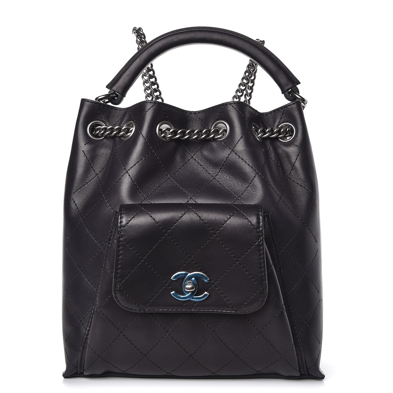 Chanel Calfskin Stitched Medium Urban Luxury Drawstring Backpack Black 1 of 9
