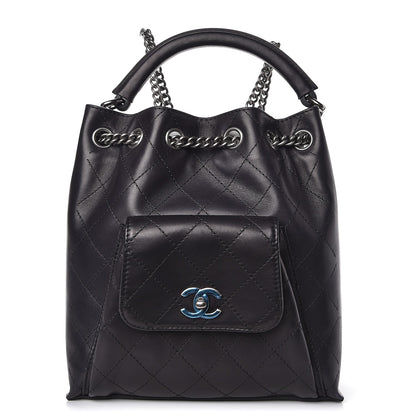 Chanel Calfskin Stitched Medium Urban Luxury Drawstring Backpack Black 1 of 9