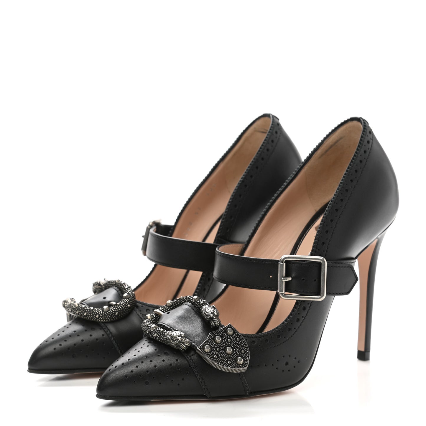 Calfskin Dionysus Perforated Mary Jane Pumps 37 Black