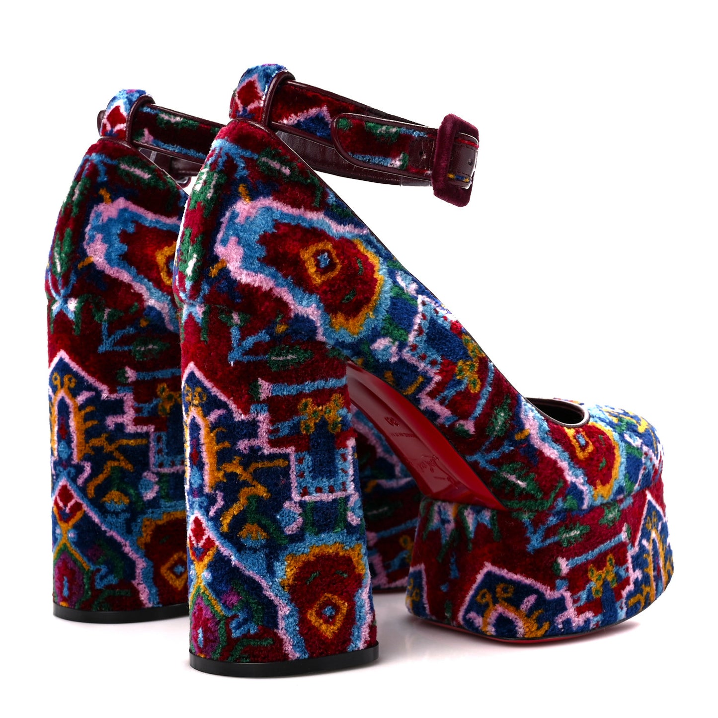 Velvet Broderie Tapis Loubi Mystery Yazefir 130mm Platform Pumps 39 Multicolor