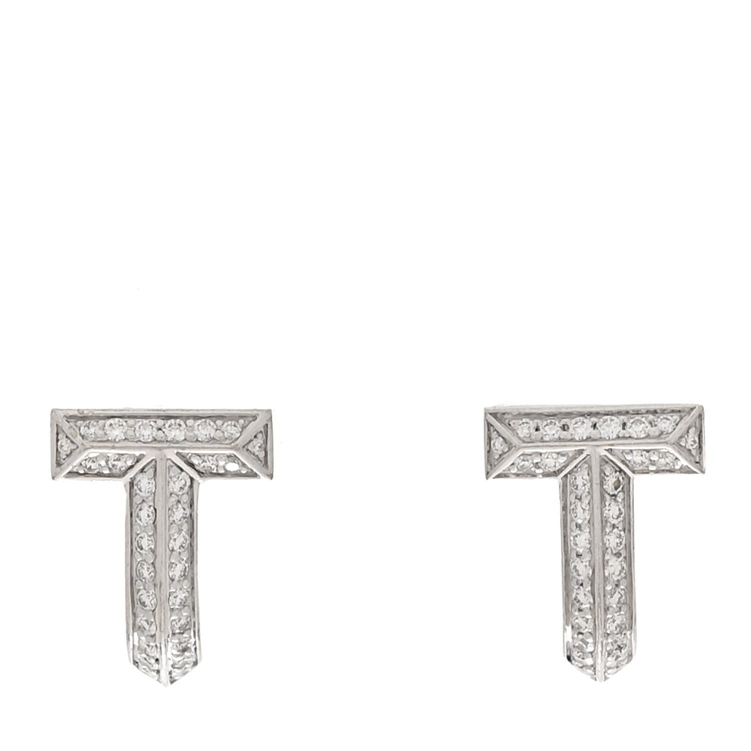 Tiffany 18K White Gold Diamond T1 Half Pave Huggie Earrings 1 of 4