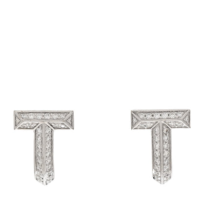 Tiffany 18K White Gold Diamond T1 Half Pave Huggie Earrings 1 of 4