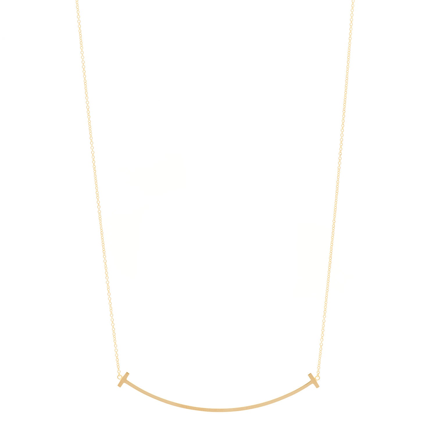 Tiffany 18K Yellow Gold Large T Smile Pendant Necklace 1 of 5