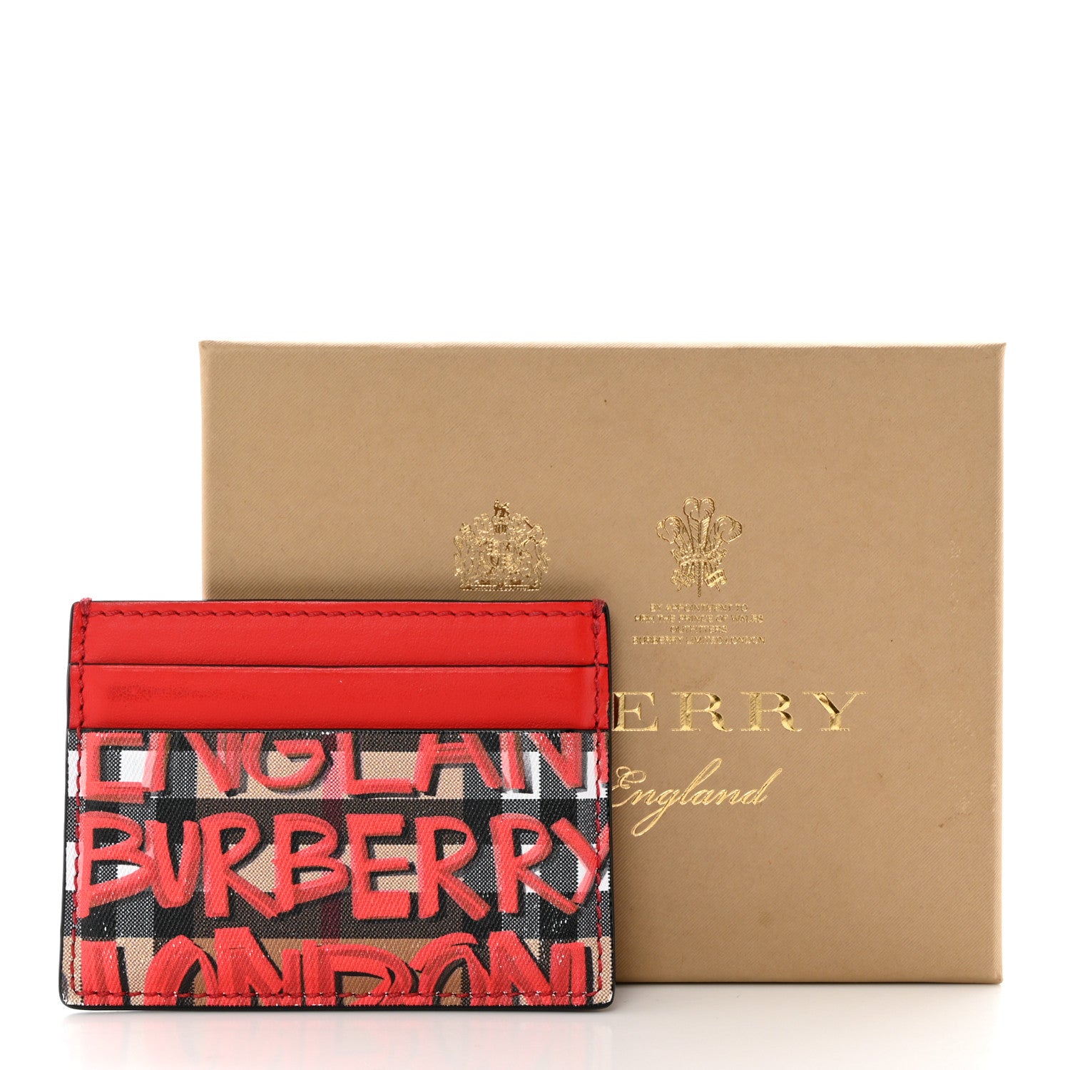 Burberry Calfskin Vintage Check Graffiti Print Card Holder Red 8 of 8