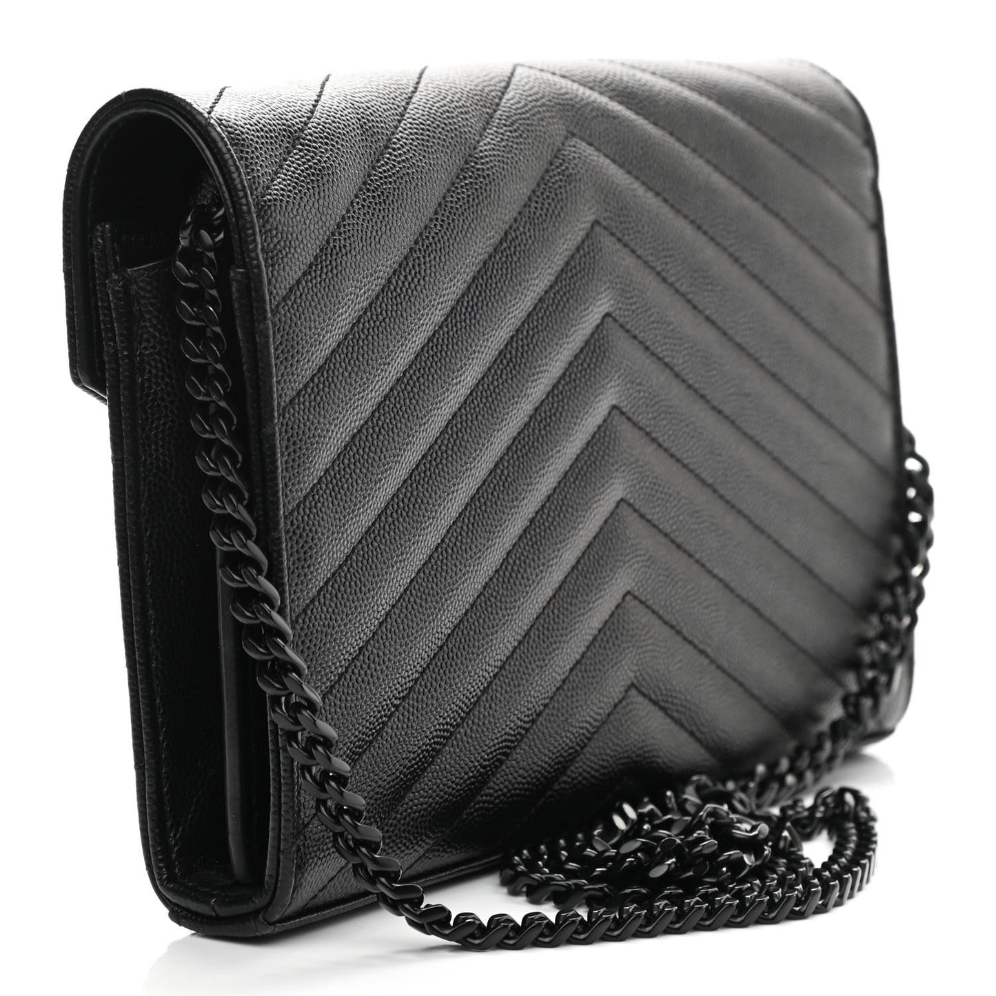 Grain De Poudre Matelasse Chevron Monogram Chain Wallet Black