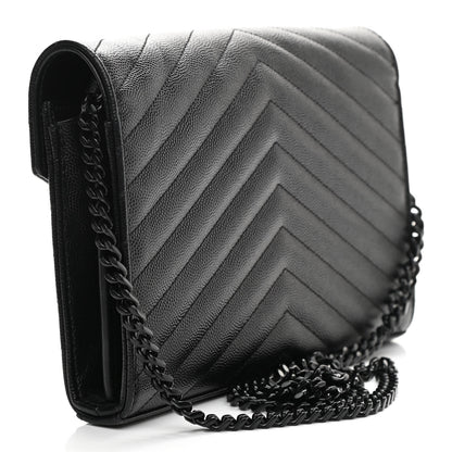 Saint Laurent Grain De Poudre Matelasse Chevron Monogram Chain Wallet Black 3 of 9