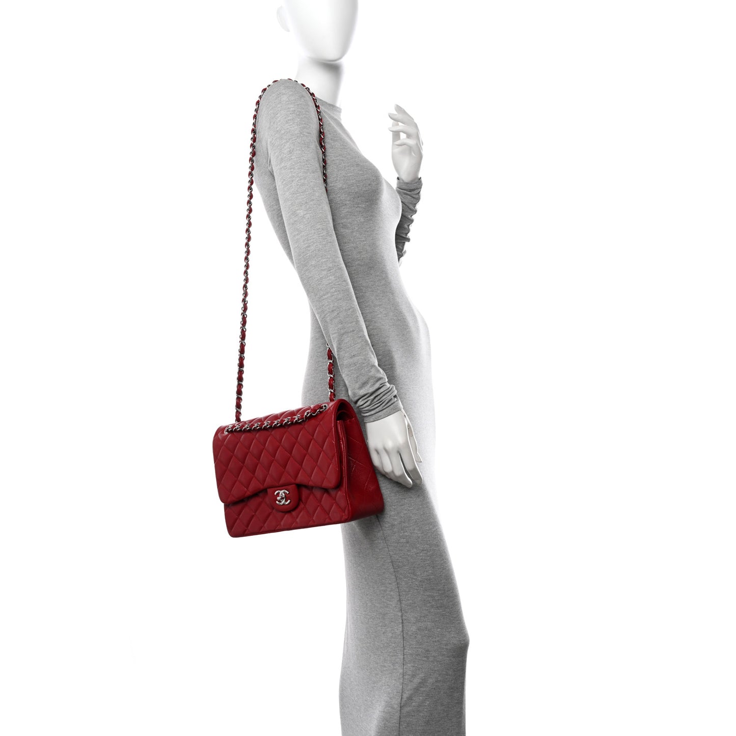 Caviar Quilted Jumbo Double Flap Dark Red