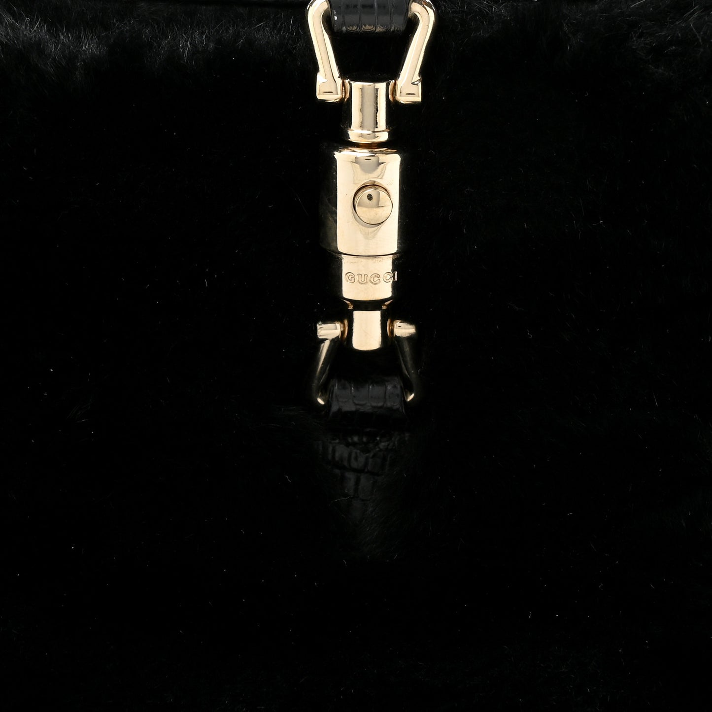 Lizard Rabbit Fur Jackie O Hobo Black