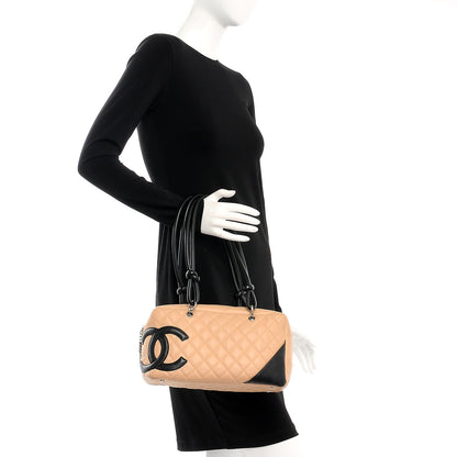 Chanel Calfskin Quilted Large Cambon Bowler Beige Black 2 of 17