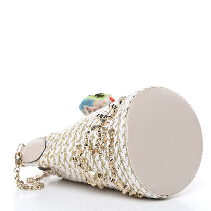 Christian Louboutin Woven Jute Crepe Satin Studded Marie Jane Bucket White Gold 4 of 8