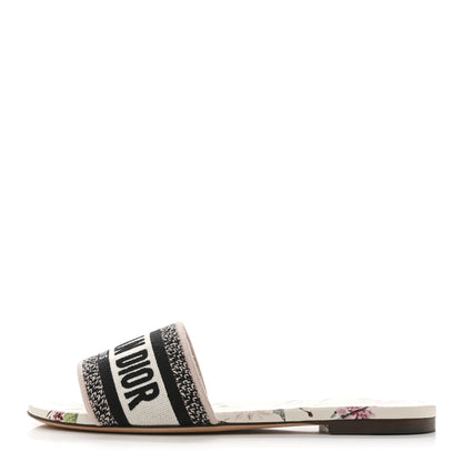 Christian Dior Canvas Millefiori Embroidered Dway Flat Slide Sandals 37 Nude White 1 of 10