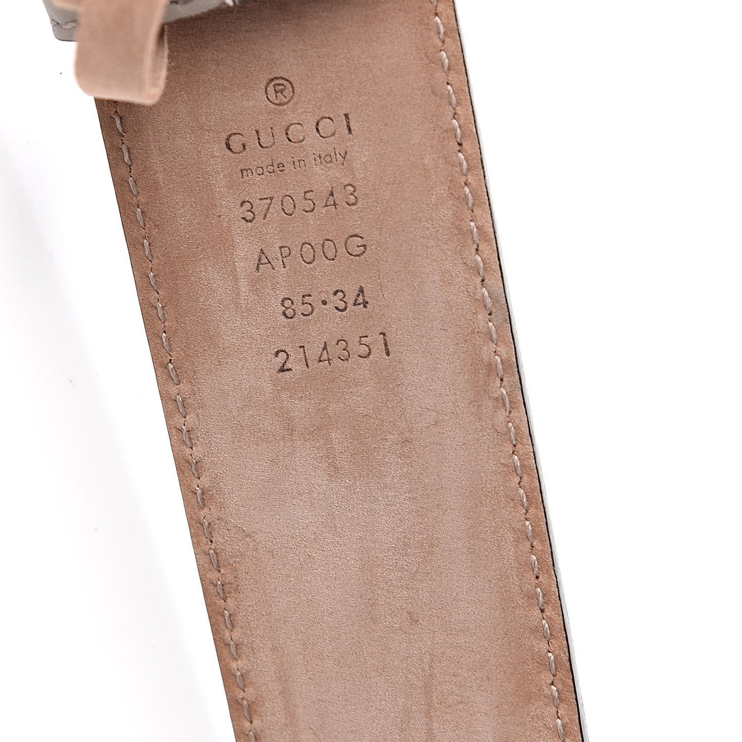Moon Calfskin Interlocking G 37mm Belt 85 34 Storm Grey