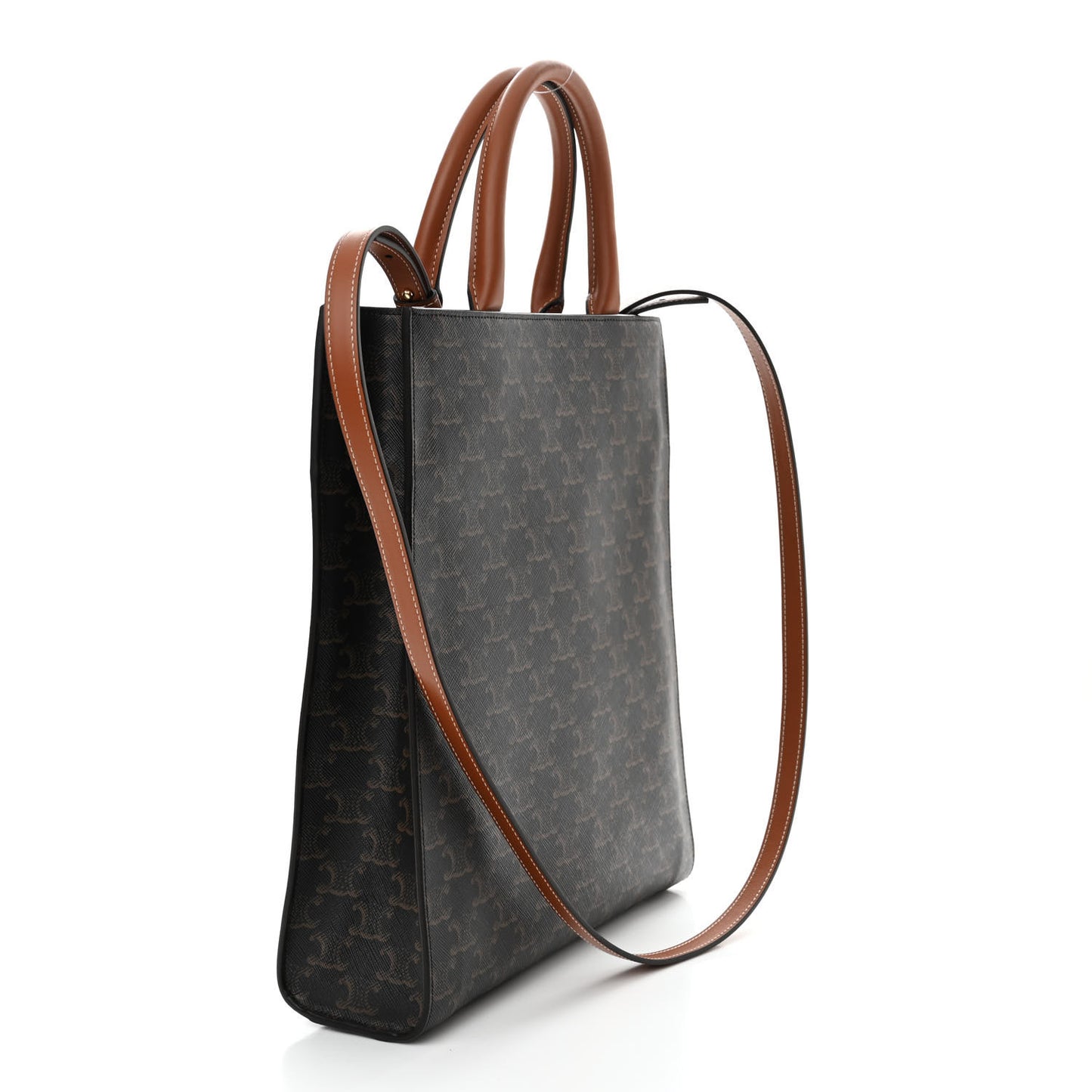 Triomphe Canvas Calfskin Small Vertical Cabas Tan