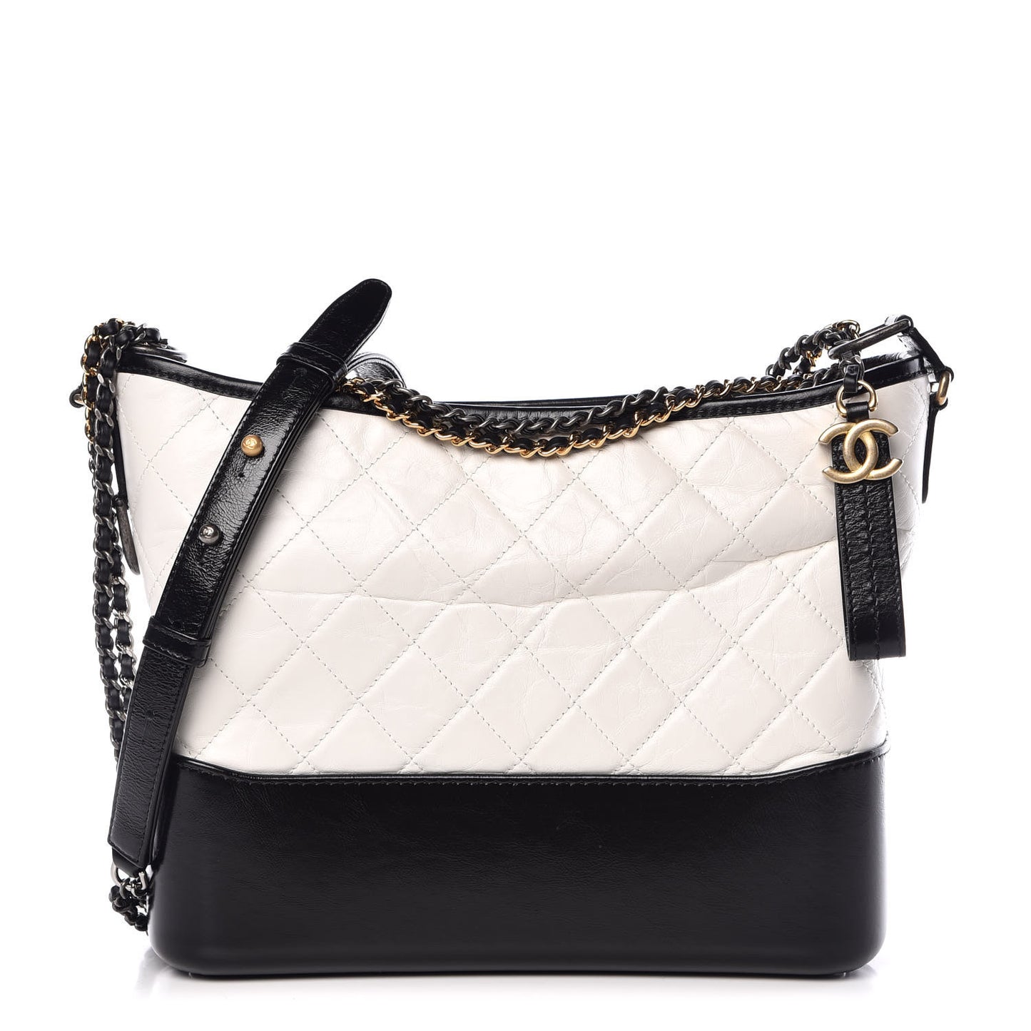 Aged Calfskin Quilted Medium Gabrielle Hobo Black White
