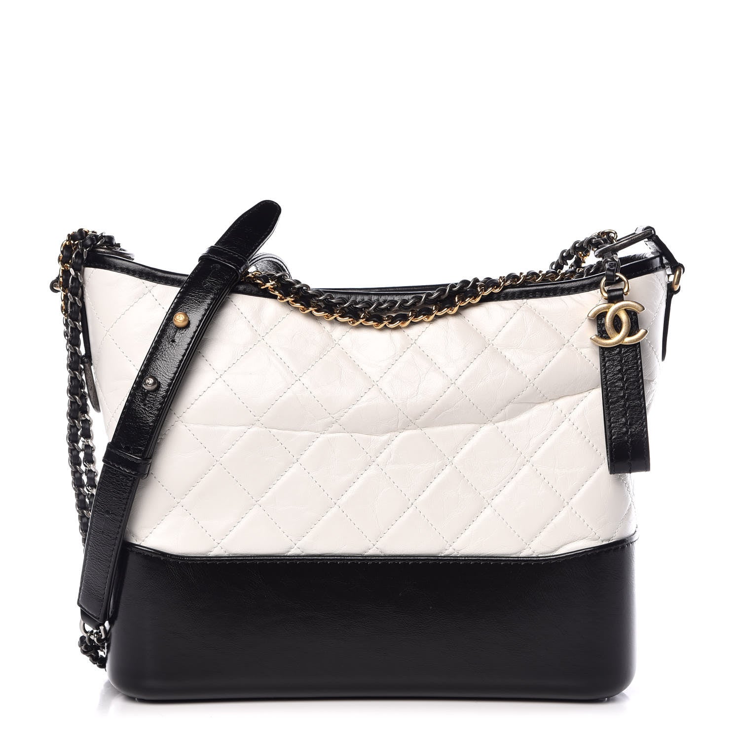 Chanel Aged Calfskin Quilted Medium Gabrielle Hobo Black White 1 of 10