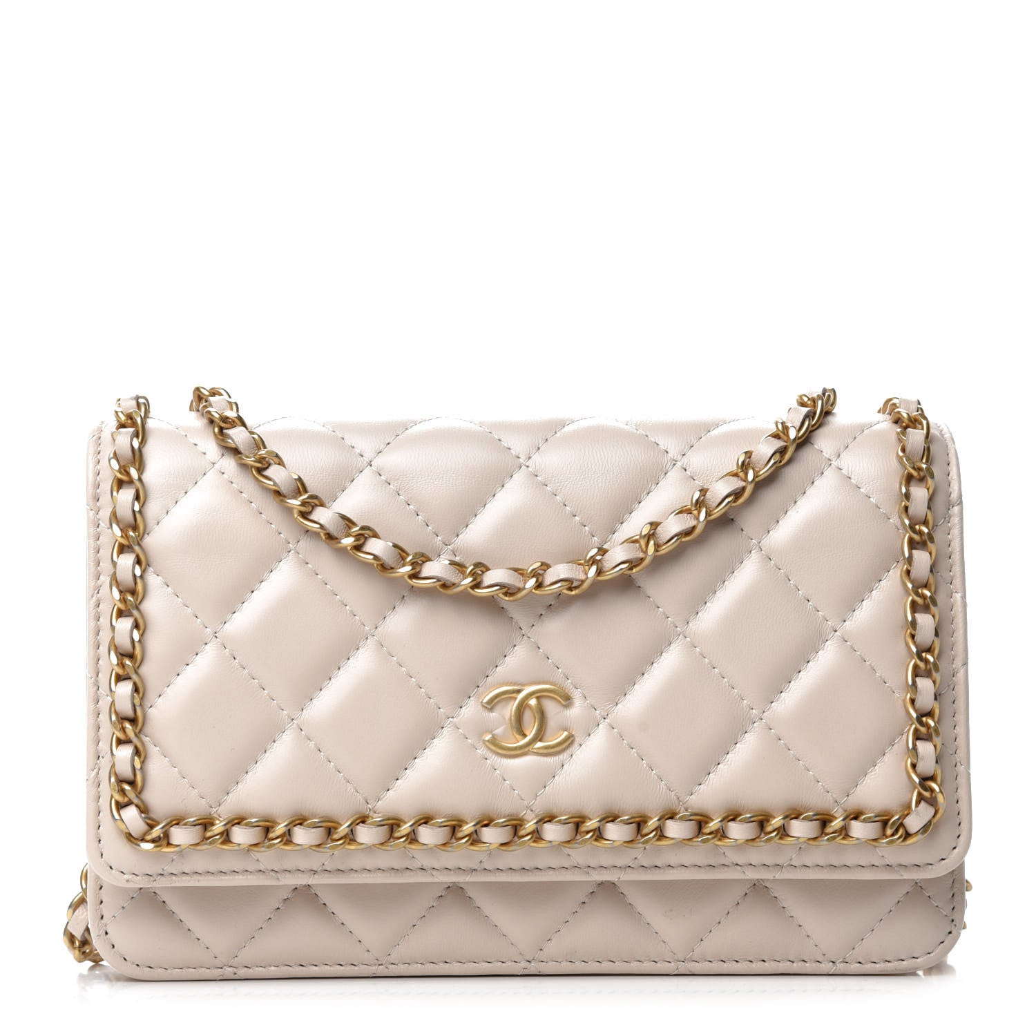 Chanel Lambskin Quilted Chain Around Wallet On Chain WOC Beige 1 of 13