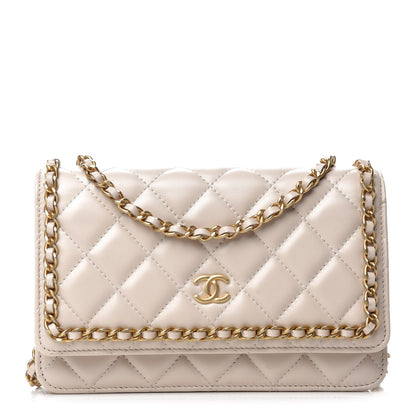 Chanel Lambskin Quilted Chain Around Wallet On Chain WOC Beige 1 of 13