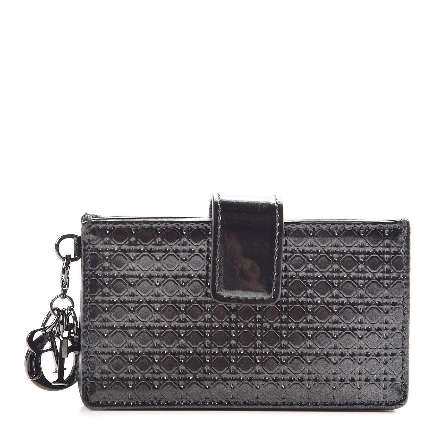 Metallic Patent Micro-Cannage Lady Dior 5-Gusset Card Holder Onyx Black