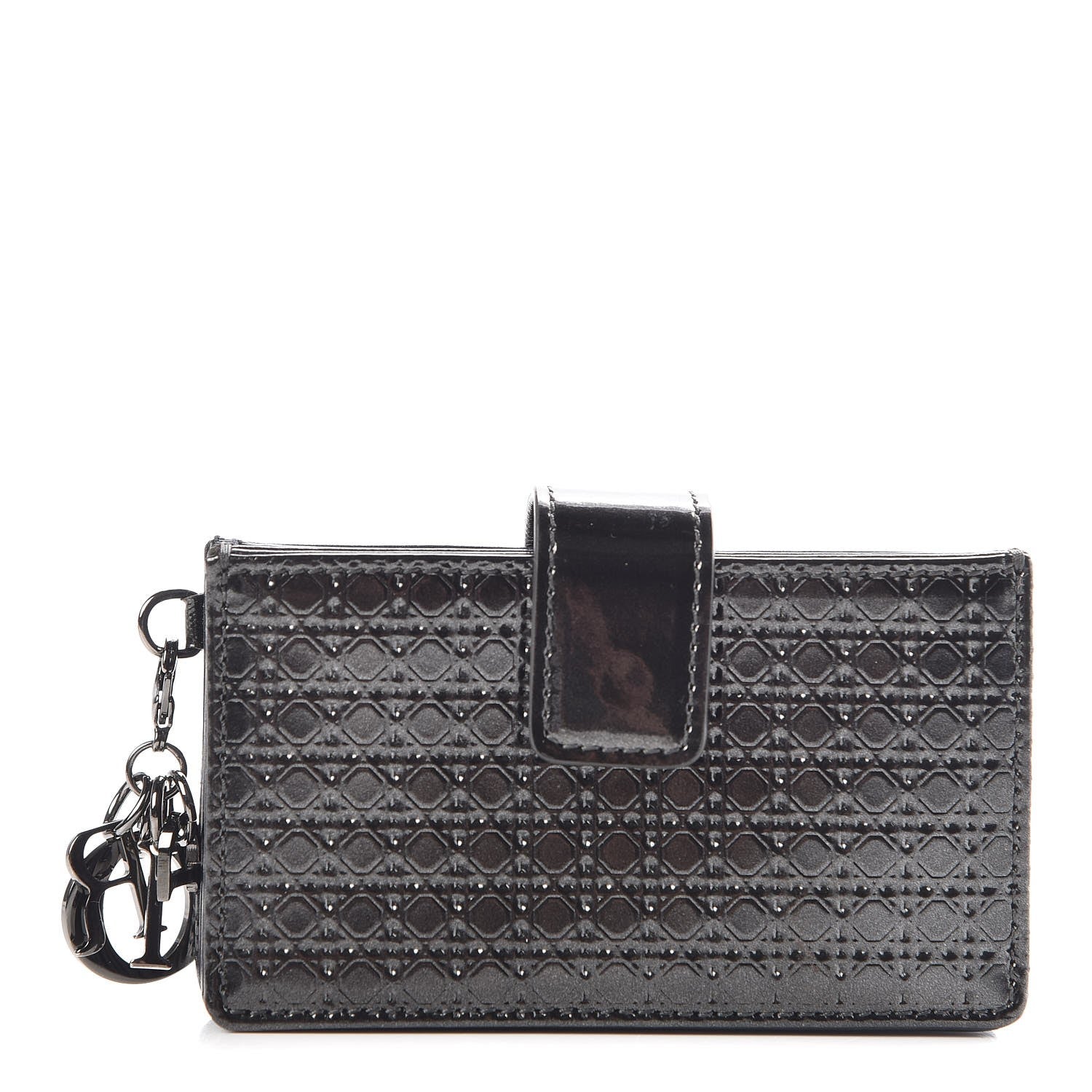 Christian Dior Metallic Patent Micro-Cannage Lady Dior 5-Gusset Card Holder Onyx Black 1 of 8