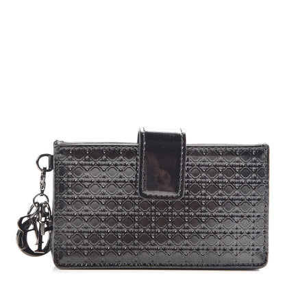 Christian Dior Metallic Patent Micro-Cannage Lady Dior 5-Gusset Card Holder Onyx Black 1 of 8