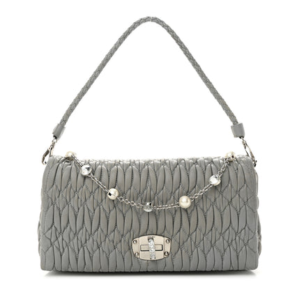 Miu Miu Nappa Matelasse Crystal Pearl Flap Clutch Grey 1 of 11