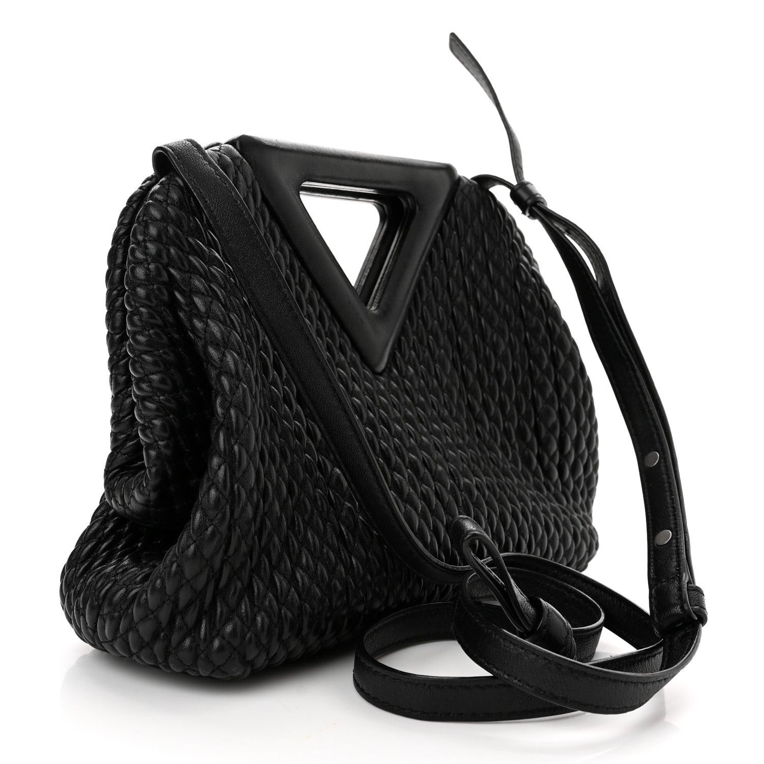 Bottega Veneta Lambskin Knit Small The Point Triangle Bag Black 3 of 11