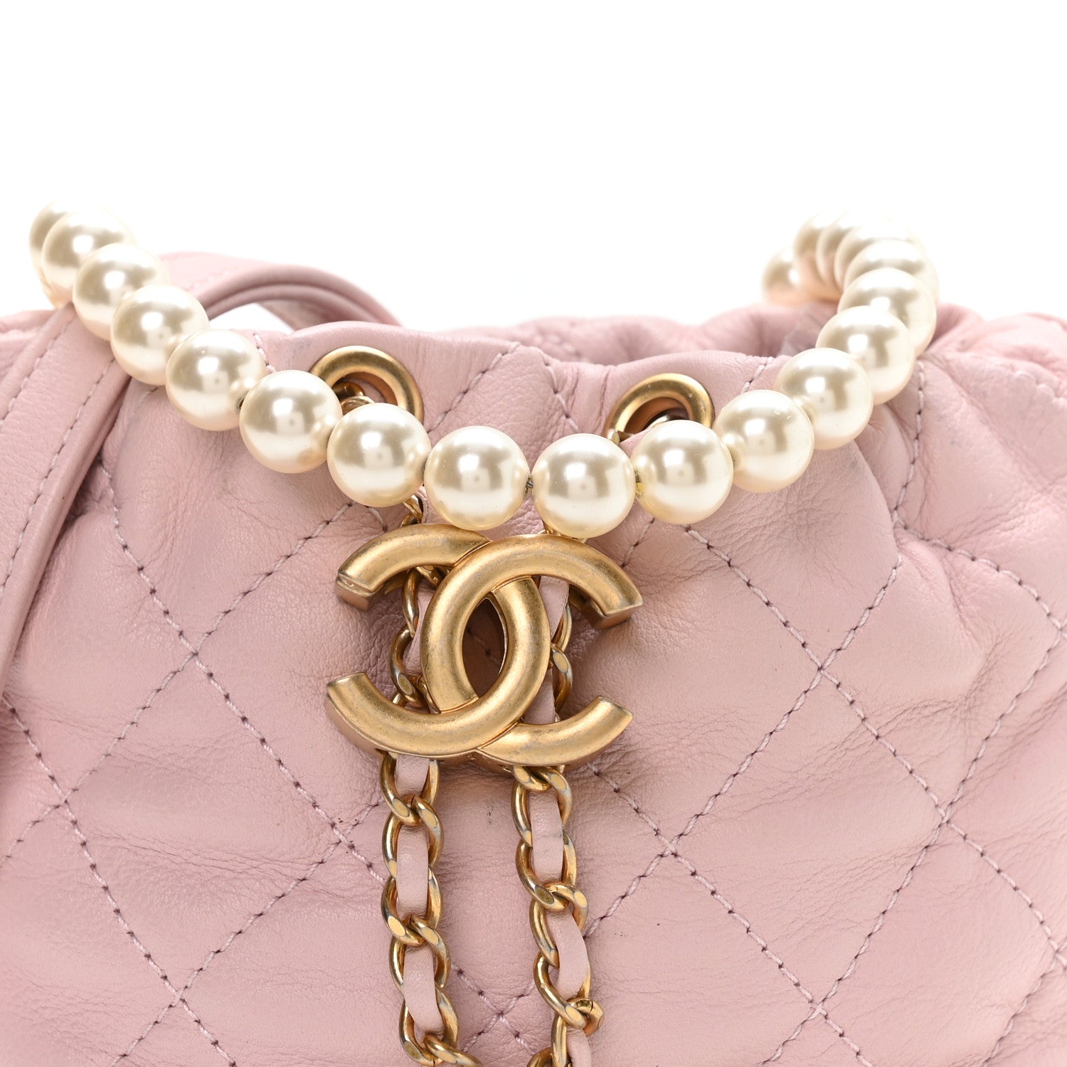 Chanel Calfskin Quilted Pearl Mini About Pearls Drawstring Bucket Light Pink 8 of 10