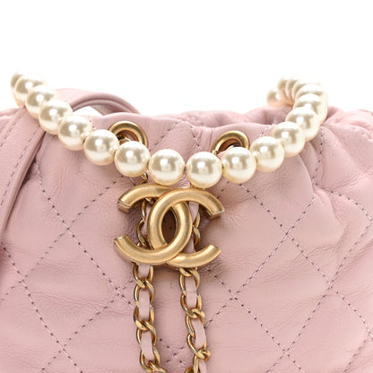 Chanel Calfskin Quilted Pearl Mini About Pearls Drawstring Bucket Light Pink 8 of 10