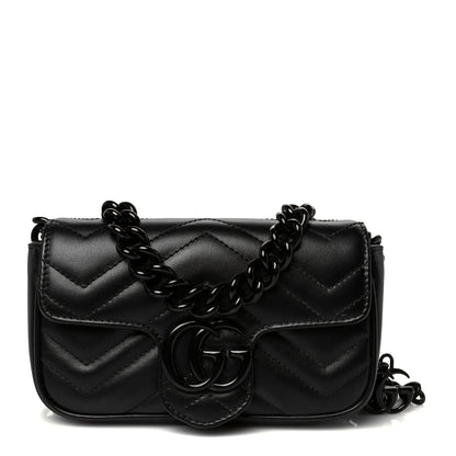 Gucci Calfskin Matelasse Monochrome GG Marmont Chain Belt Bag Black 1 of 10