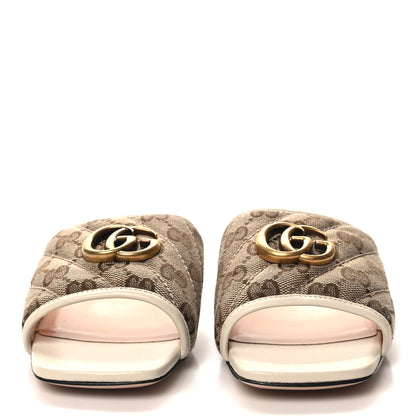 Gucci Monogram Matelasse Diagonal GG Marmont Flat Slide Sandals 36 Beige Ebony Mystic White 2 of 9