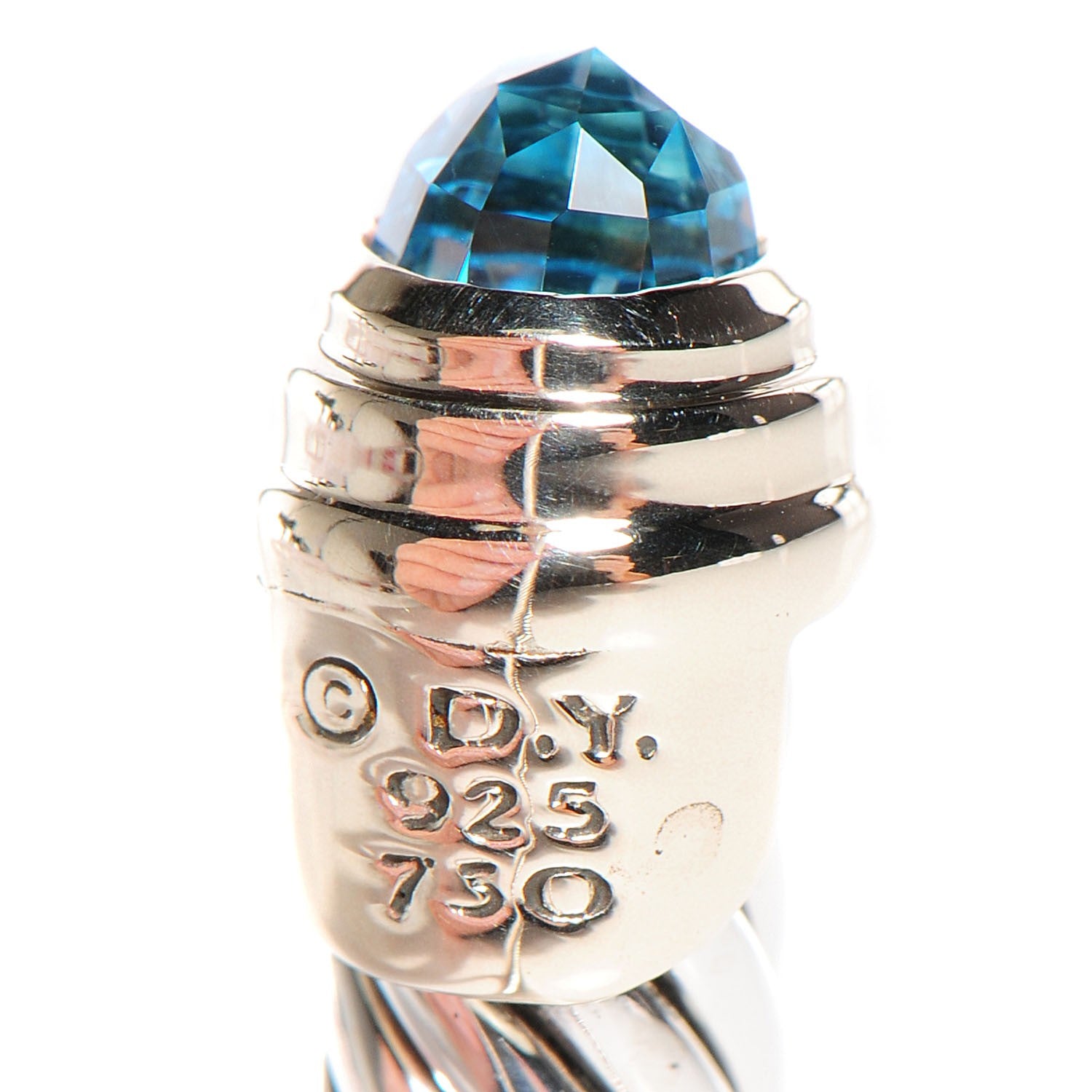 David Yurman Sterling Silver 14K Yellow Gold Blue Topaz 5mm Cable Classics Petite Color Bracelet 4 of 4