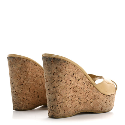 Jimmy Choo Patent Calfskin Perfume Cork Wedge Sandals 38 Nude 5 of 14