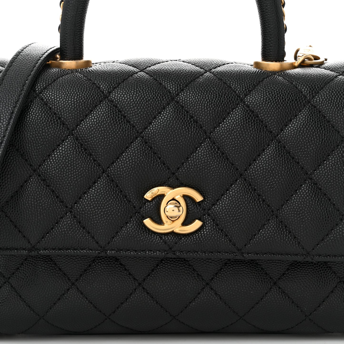 Caviar Quilted Mini Coco Chain Handle Flap Black