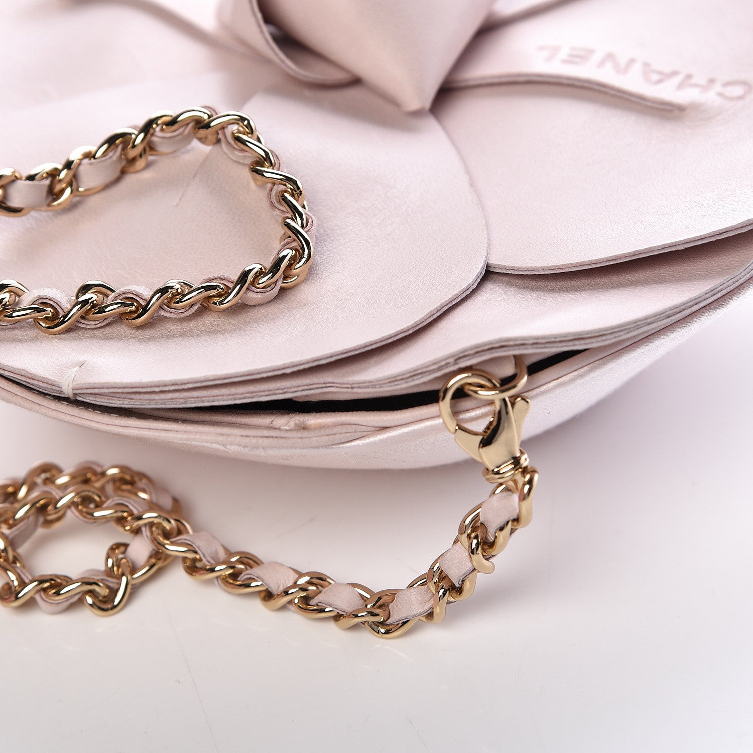Chanel Lambskin Satin Camellia Clutch Light Pink 12 of 14