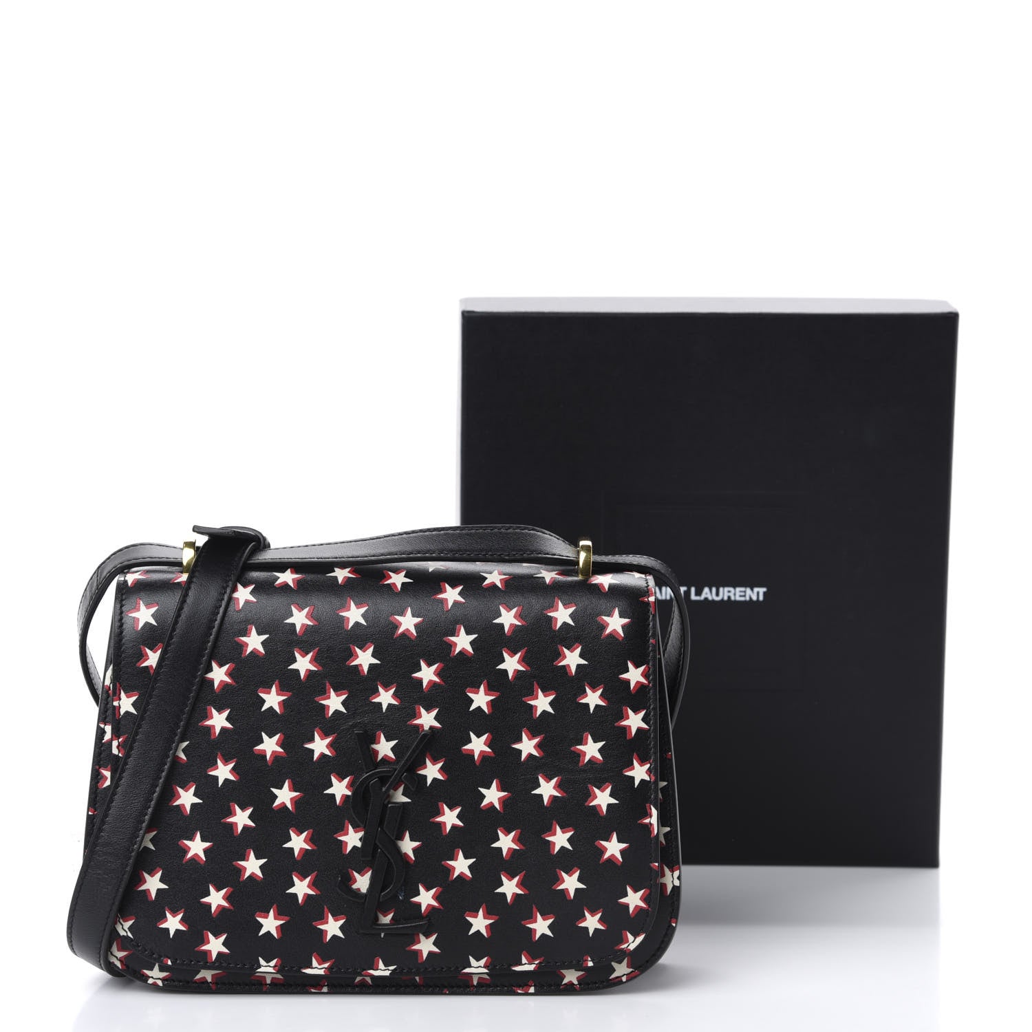 Saint Laurent Smooth Calfskin Star Print Small Spontini Saddle Bag Black Ivory Red 11 of 11