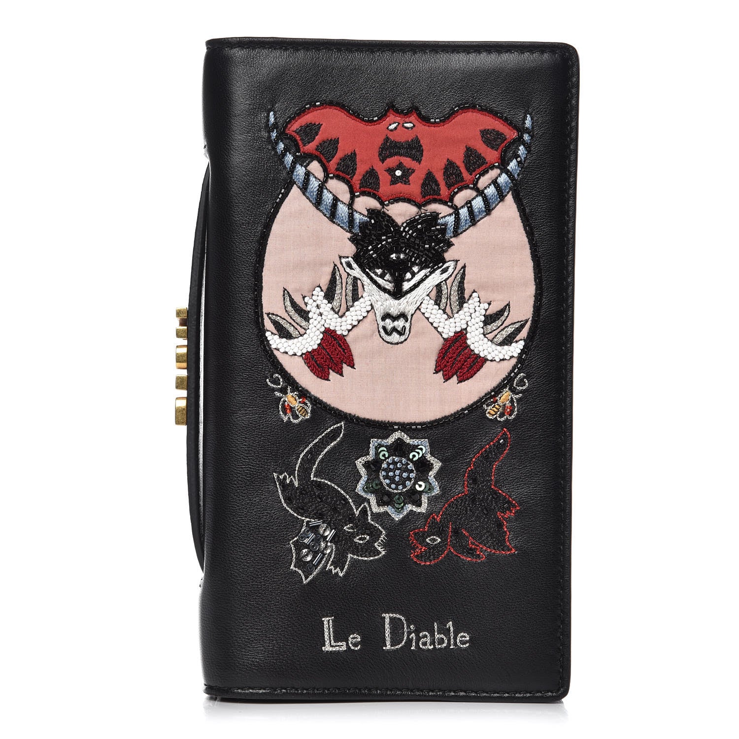 Christian Dior Lambskin Embroidered Le Diable Tarot Pouch Clutch Black 1 of 10