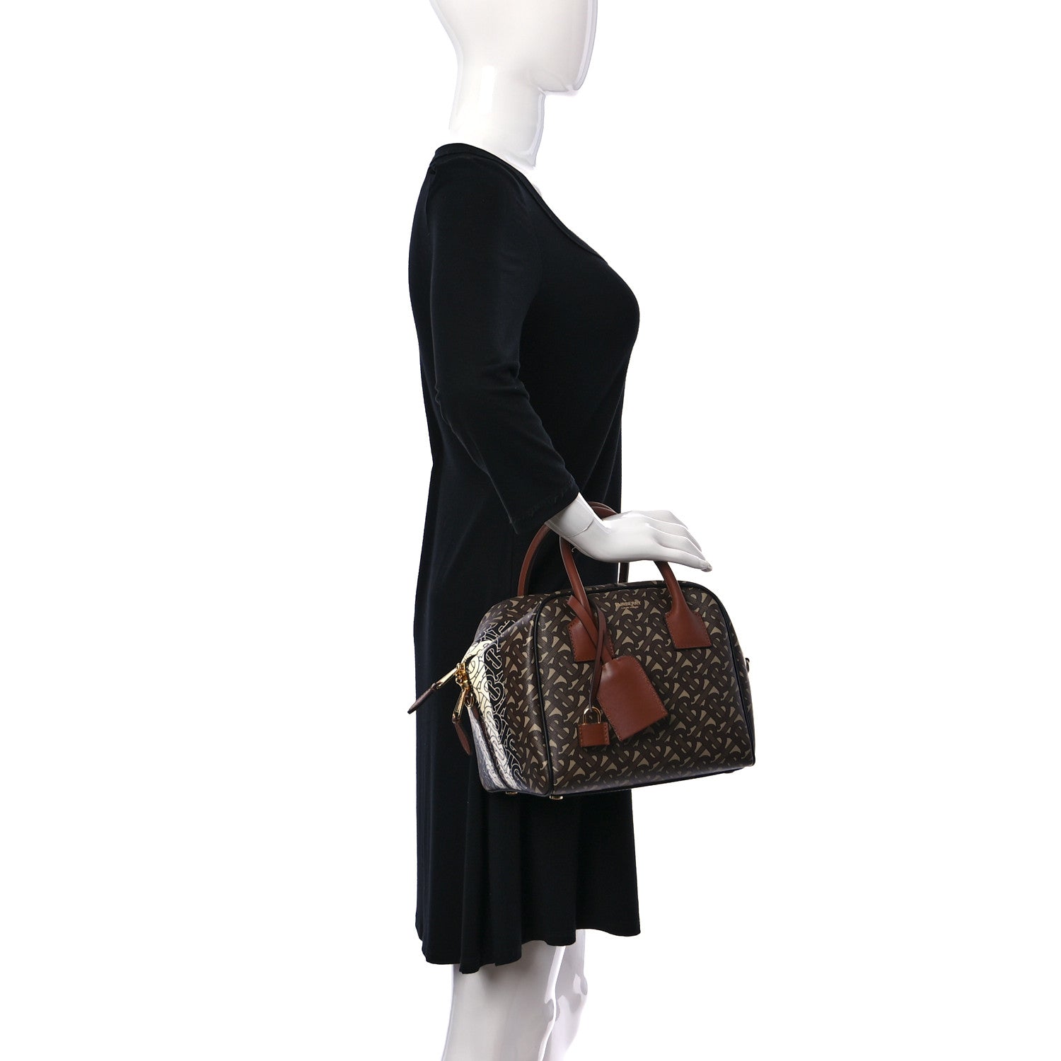 Burberry E-canvas Monogram Stripe Small Cube Bowling Bag Bridle Brown 2 of 10