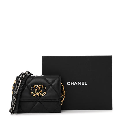 Chanel Lambskin Quilted Chanel 19 Flap Coin Purse With Chain Black 15 of 15