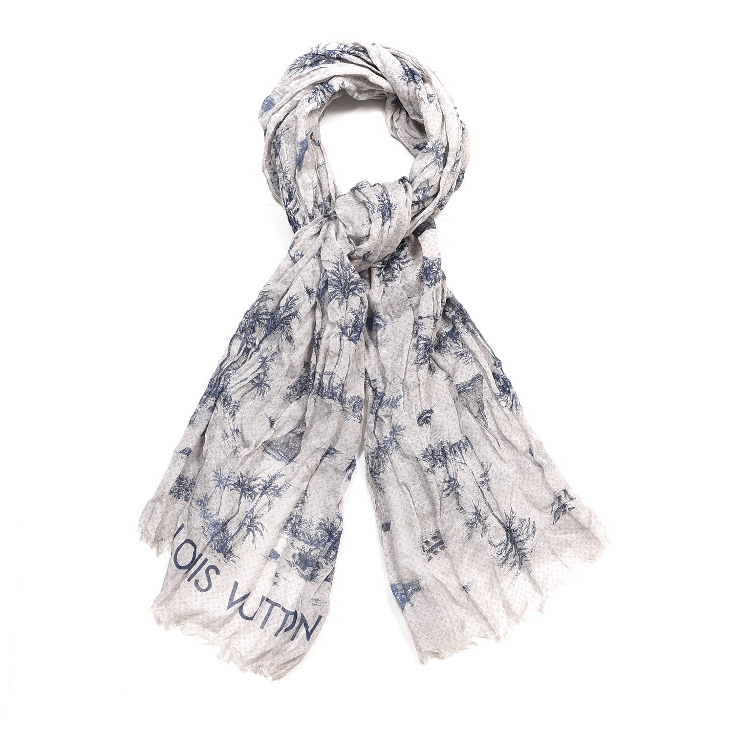 Louis Vuitton Cotton Linen Toile Etole De Louis Pareo Blue 1 of 4