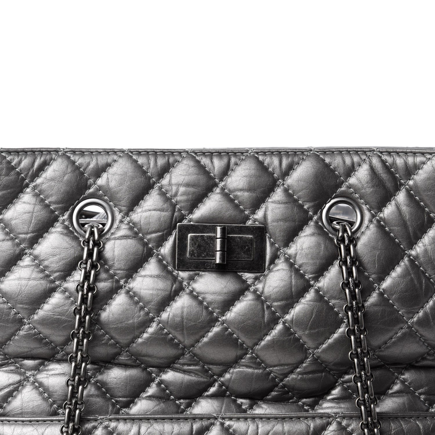 Chanel Metallic Aged Calfskin Quilted Reissue 2.55 Tote Dark Grey 15 of 15