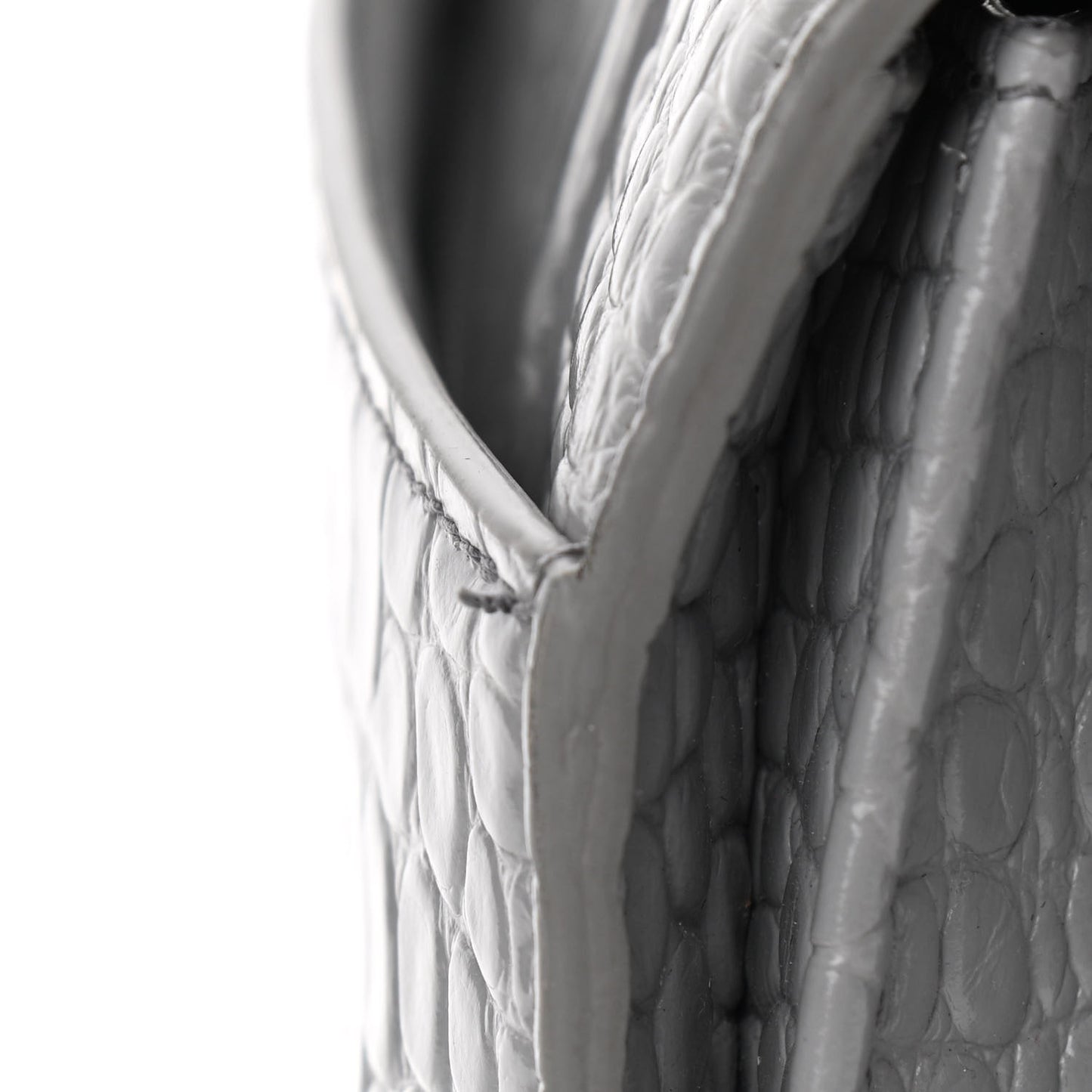 Shiny Calfskin Crocodile Embossed Medium Hourglass Top Handle Bag Balenciaga Grey