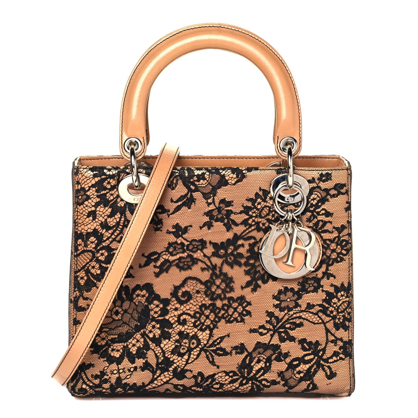 Lace Lambskin Medium Lady Dior Beige Black