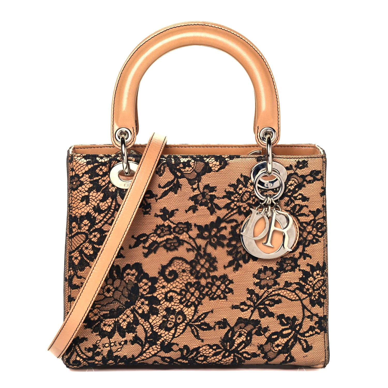 Christian Dior Lace Lambskin Medium Lady Dior Beige Black 1 of 10