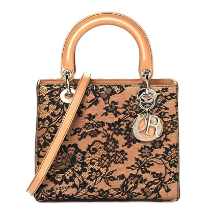 Christian Dior Lace Lambskin Medium Lady Dior Beige Black 1 of 10