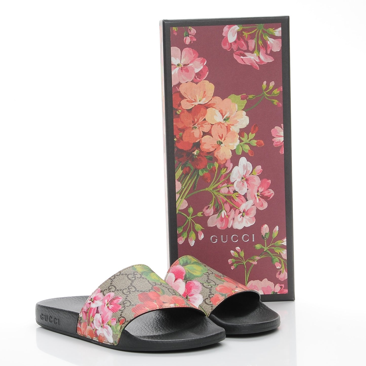 GG Supreme Monogram Blooms Slide Sandals 37 Beige Multicolor