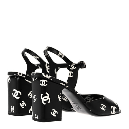 Chanel Lambskin Printed CC Sandals 39 Black White 4 of 8