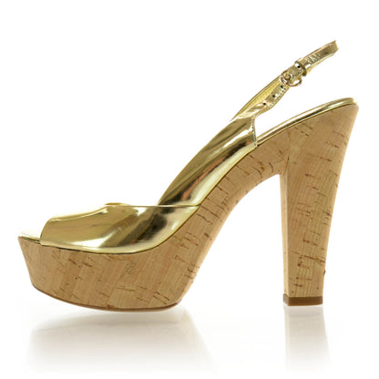 Gucci Patent Cork Slingback Heels 7.5B Gold 1 of 6