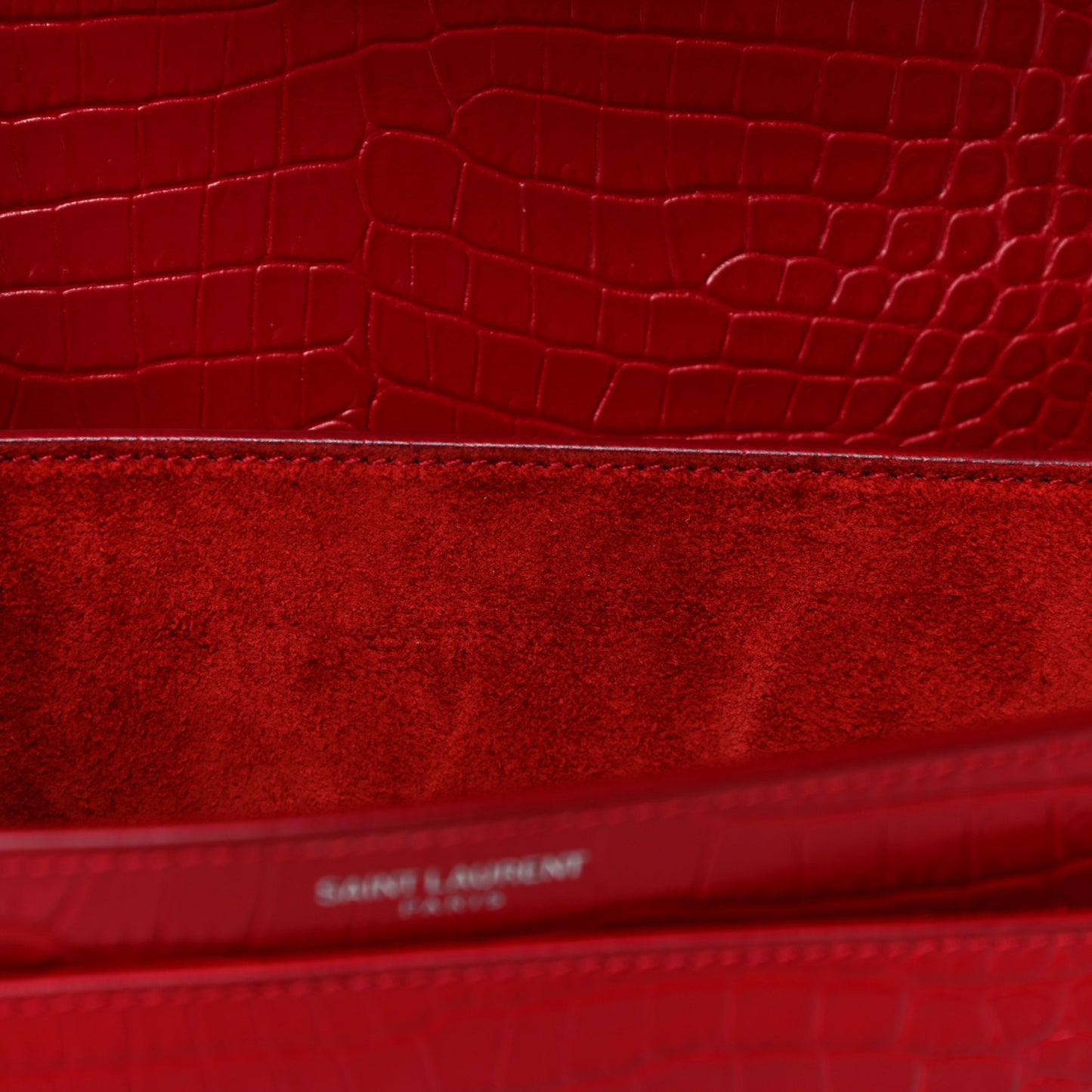 Calfskin Crocodile Embossed Medium Monogram Sunset Rouge Eros